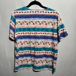 VTG Colorful Striped Floral AOP T Shirt Top Womens Oversized S Granny 80s 90s Blue Photo 1