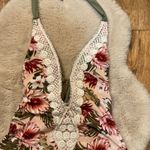 Kona Sol ‎ Swimsuit Size Large One Piece Floral Knit Plunge Detail Pink Neutral Photo 1