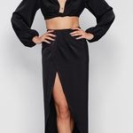 House Of CB CONSTANCE Black SILKY SATIN DRAPED SKIRT Photo 2