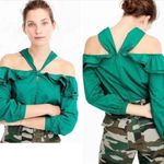 J.Crew  | Blouse 00 Jade Green Ruffled Off-The-Shoulder Tie-Neck Peasant Sleeve Photo 2