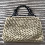 Vintage Ivory Crochet Bubble Purse Bag Faux Wood Handles Boho Hippie Gray Photo 2