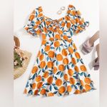 Womens Plus Size Curve Sweetheart Neck Puff Sleeves Citrus Print Dress Size 1XL Orange Photo 0