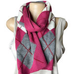 #798 Pink/Gray Knit Scarf with Argyle Pattern Gray Photo 0