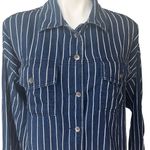 American Eagle  Outfitters Cropped Frayed Hem Striped Long Sleeve Shirt, Sz L Photo 4