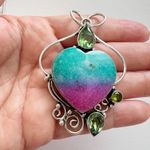 925 Sterling Silver Rainbow Solar Quartz Peridot gemstone Necklace Heart Jewelry Blue Photo 5