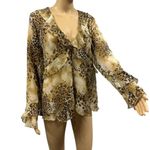 Simonton Says by George Simonton Animal Print Ruffled Kimono QVC Blouse Medium Brown Photo 4