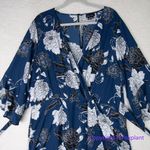 City Chic navy blue faux wrap dress with white floral print waist tie, size 22 Photo 3