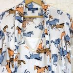 Modcloth Horse Print Dress 2X White Neck Tie Flutter Sleeve Downhome Darling NWT Photo 4