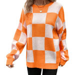 SheIn Women's Checkered Sweater in Orange, Size S Photo 0