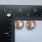 Gold with Clear Cubic Zirconia Oval Huggie Earrings Photo 3