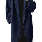 ⚡Women's Navy Blue Winter Double Breasted Wool Coat Long Sleeve Long Trench Coat Photo 0
