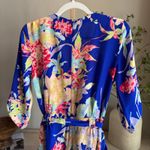 Yumi Kim Silk Floral Wrap Romper Blue Tropical Print M Photo 5