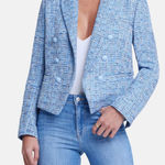 L'Agence Women's Chambray Blue Tweed Double Breasted Blazer Jacket Photo 0