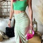 Bailey44  Green Ruched Midi Skirt Photo 0