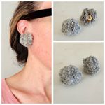 Handmade Cozy Gray Pom Pom Boho Chunky Knit Yarn Earrings, (Stud) Post Back Photo 5