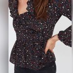 Madewell  Silk Ruffle-Hem Wrap Top in Starry Night Size Medium Photo 2