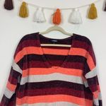 EXPRESS V-Neck Velvet Chenille Striped Knit Sweater Medium Photo 6