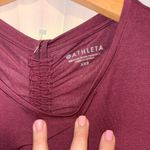 Athleta Encore Womens Short Sleeve Ruched Open Back Top Burgundy/Plum XXS Photo 2