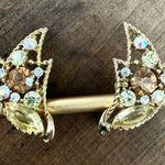 Vintage Signed Emmons Gold Topaz Citrine Color Rhinestone Big Clip Earrings Photo 0