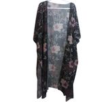 Hibluco Sheer Chiffon Black Floral Kimono Cardigan Long Swimwear Cover Up Sz 2XL Photo 1