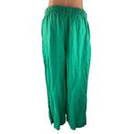 Tahari  100% Linen Green Linen Elastic Waist High Rise Wide Leg Trousers Pants L Photo 1