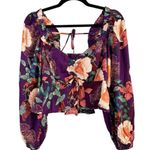 Band of Gypsies NWT Floriane Purple Floral Smocked Ballon Sleeve Crop Top Small Photo 2