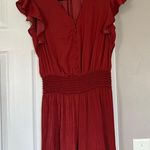 Current Air Smocked Pleated Jumpsuit Satin Women V-Neck Orange Rust Cap Sleeve Photo 7