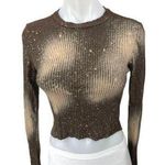 La Luxe Brown Tie Dye Galaxy Print Rib Knit Long Sleeve Crop Sweater Top Size S Photo 0
