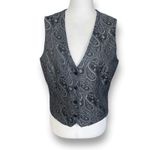 New York & Company Paisley Sleeveless Button Suit Vest Charcoal Black 8 Preppy Photo 2