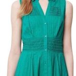 Maeve by Anthropologie Swiss Dot Shirt Dress Women's 0 Green Crochet Button Up Photo 1