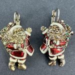 Vintage Santa Claus With Bag Clip On Earrings Enamel Shiny Christmas Photo 0
