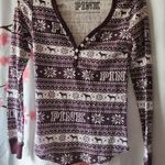 PINK - Victoria's Secret Victoria's Secret PINK Thermal Holiday Dog Logo Burgundy Long Sleeve PJ Size XS Photo 0