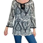 JKLA California Vintage Y2K Black & White Abstract Flare Sleeve Sheer Shirt Photo 0