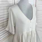 Urban Outfitters Linen Blend Babydoll Mini Dress Beige Small V Neck Button Photo 4