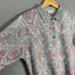 Vintage Paisley Sweatshirt Polo Women Gray Metallic Pink Long Sleeve Medium Top Photo 9