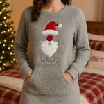 NWT Peaches & Dreams Embroidered Santa Teddy Ho Ho Ho Sleep Nightgown Size Small Gray Photo 0