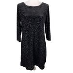 Adrienne Vittadini Dress Black Large Embossed Velvet 3/4 Sleeves Back Zip Photo 11