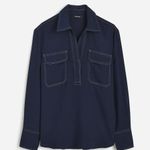 Madewell Contrast Stitch Popover Shirt in Deep Indigo, Size X-Small Photo 5