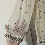 Diane Von Furstenberg  DVF | Beige Bronze Studded Rhinestone Blouse Size 0 Photo 6