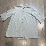 Fridaze Womens Beige Linen Mandarin Collar Button Up Tunic Top Tan Size M Photo 1