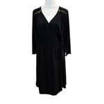 Lane Bryant Lane‎ Bryant Black Wrap Dress Gold Zipper Detail 14/16 Long Sleeve Cocktail Photo 1