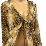 Simonton Says by George Simonton Animal Print Ruffled Kimono QVC Blouse Medium Brown Photo 6