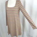 VERO MODA New Square Neck Long Sleeve Mini Dress Frida Neutral Stripe Photo 8