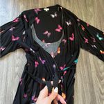 NWOT Butterfly Print Light Weight Robe with Leopard Trim Black Size XS Photo 4