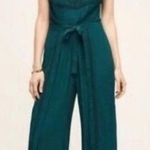 Anthropologie Elevenses  Sabine Jumpsuit size 10 Wide Leg Teal Green Wrap Crochet Drop Photo 0