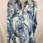 Michael Kors long sleeve blue and white abstract print button down blouse top XL Photo 0