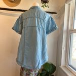 Free People  Blue Linen Cotton Collared Oversized Weekend Shirt Size Small Photo 6