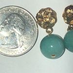 Liz Claiborne LCI Gold Tone Knot & Semi Precious Teal Beads Pierced Earrings Photo 5