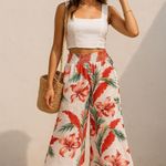 Tahari Linen Blend Wide Leg Floral Pants Smocked Waist Resort Trousers XL Photo 0