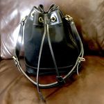 Dooney & Bourke DOONEY BOURKE Black Leather Nylon Drawstring Adjustable Bucket Shoulder Bag VTG Photo 5